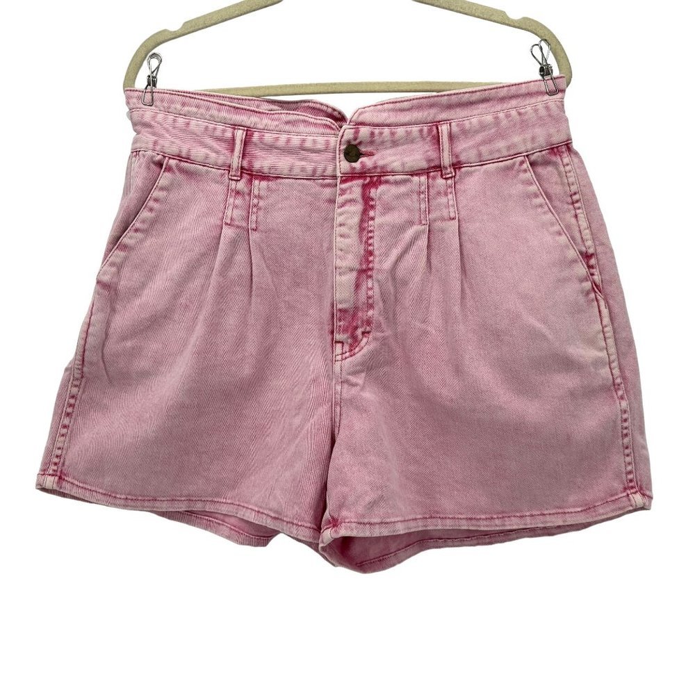 Faherty Rikki Organic Pink Acid Washed High Waisted Jean Shorts Womens XL